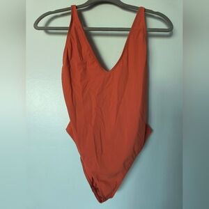 Toteme Orange Deep Neck One-Piece Swimsuit Sz S